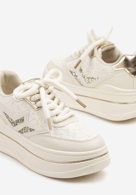 Beżowe Sneakersy na Platformie Ozdobione Gwiazdą Norlevi