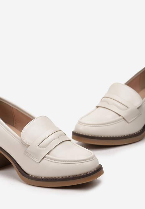 Beżowe Półbuty na Obcasie Stylizowanym na Drewniany Myrella