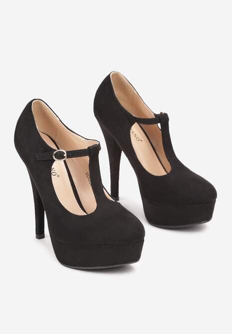 Czarne Czółenka z Paskiem na Platformie Leyli