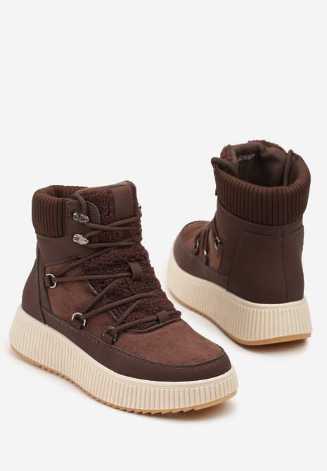 Brązowe Śniegowce Trapery Vices na Platformie z Tłoczeniem Gelarda