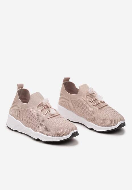 Beżowe Buty Sportowe Ściągane Gumką Ozdobione Metaliczną Nicią Rianelle