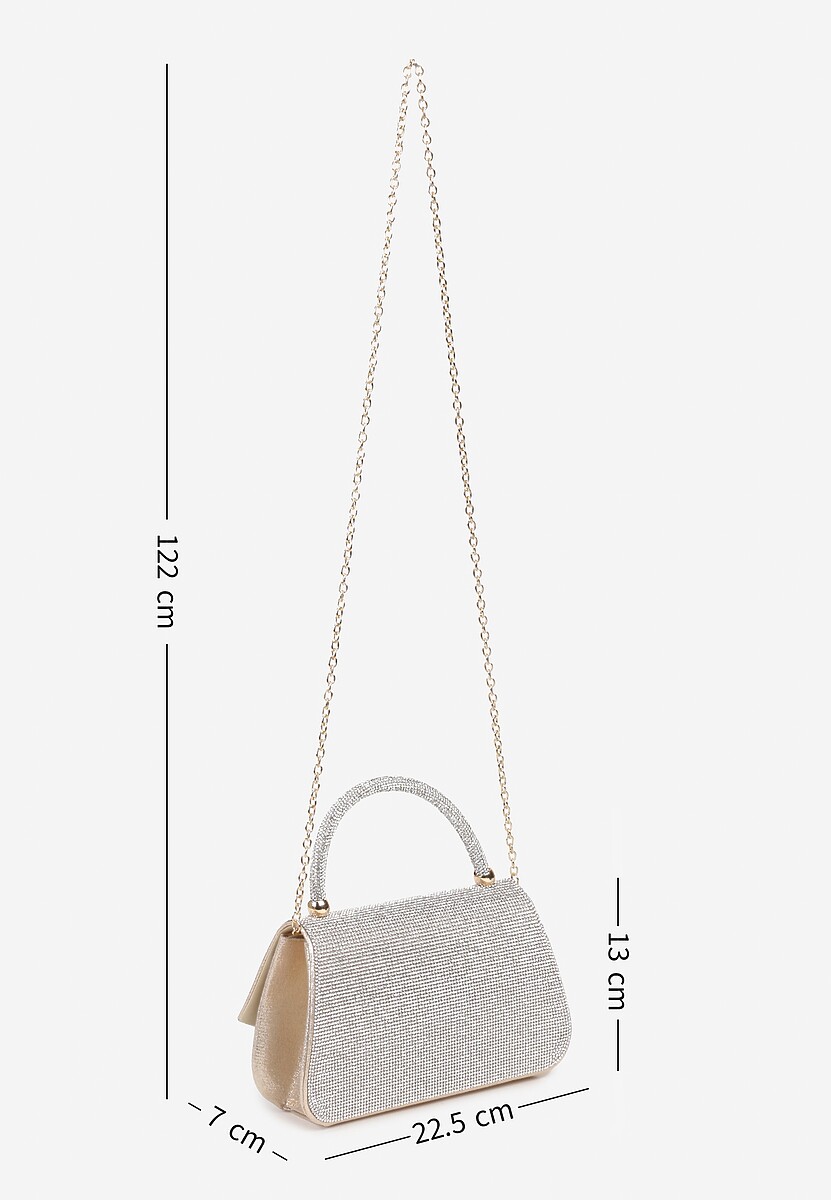 Srebrno-Złota Torebka Koktajlowa z Rączką Wysadzana Cyrkoniami z Łańcuszkiem Halorea