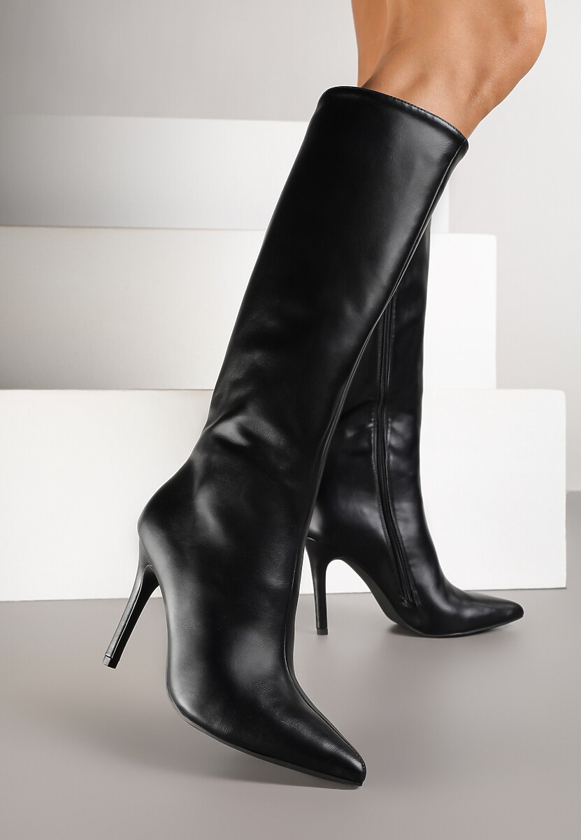 Czarne Klasyczne Kozaki na Szpilce Latiara