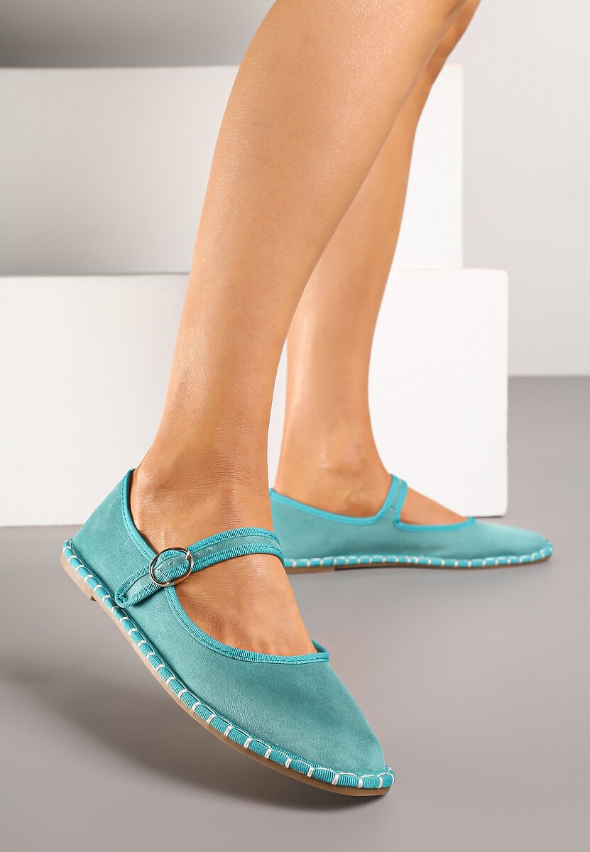 Zielone Balerinki Espadryle z Przeszyciami i Paskiem Firionea