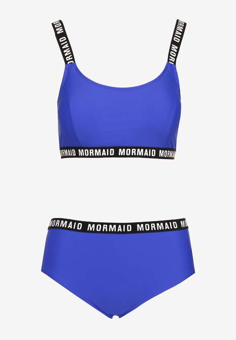 Niebieskie Bikini Majtki Typu Figi i Sportowa Góra Ozdobione Napisami Nevoneira
