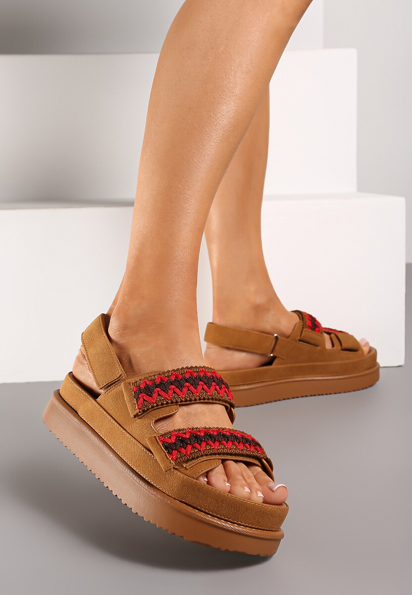 Brązowe Sandały na Platformie Zapinane na Rzepy Nleira