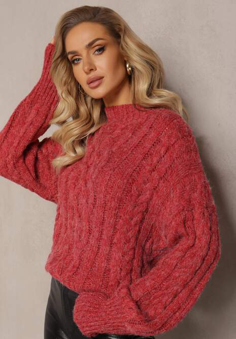 Czerwony Luźny Golf w Ozdobny Splot Atterta