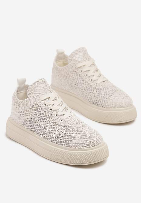 Beżowe Siateczkowe Sneakersy Typu Tenisówki Sunalie