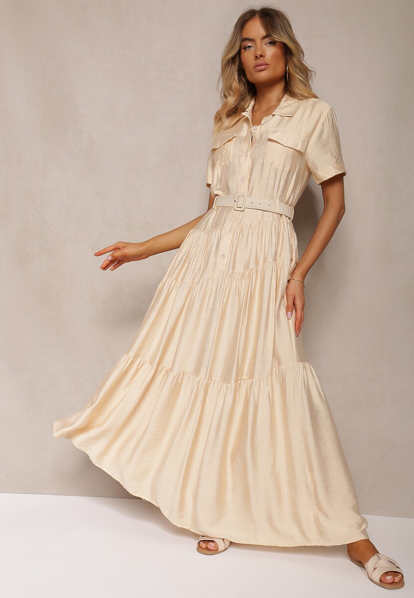 Czarna Rozkloszowana Sukienka z Paskiem w Talii Vimalise