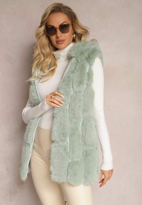 Niebieska Futrzana Kamizelka z Kapturem Konessa