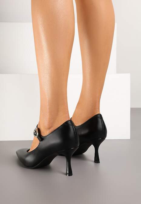 Czarne Czółenka Zapinane na Sprzączkę na Cienkiej Szpilce Zinariel