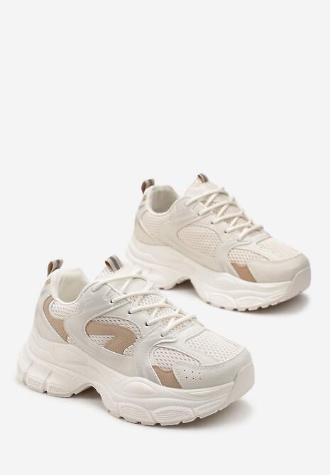 Beżowe Sneakersy na Masywnej Podeszwie z Siateczką Kubbia