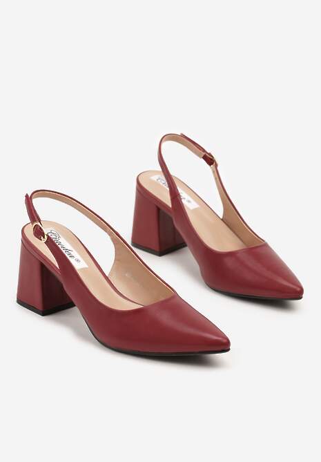 Bordowo-Czerwone Sandały Slingback na Słupkowym Obcasie Tenella