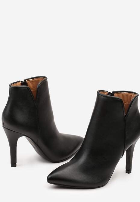 Czarne Botki Vices na Szpilce z Skóry Ekologicznej ze Szpiczastym Noskiem Yegene