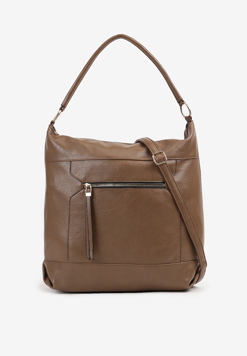 Ciemnobrązowa Torebka Klasyczna Torebka z Ozdobnym Suwakiem i Paskiem Nerelith