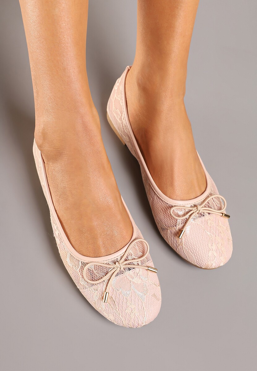 Różowe Balerinki z Koronkową Cholewką i Kokardą Ulidisa