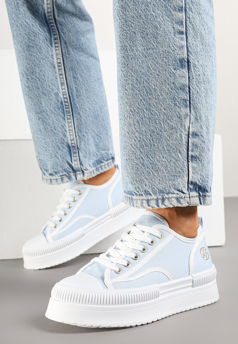 Niebieskie Trampki na Platformie z Metaliczną Ozdobą Afleeria