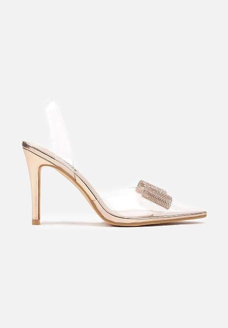 Szampańskie Szpilki Transparentne z Odkrytą Piętą i Cyrkoniową Kokardą Leniliana