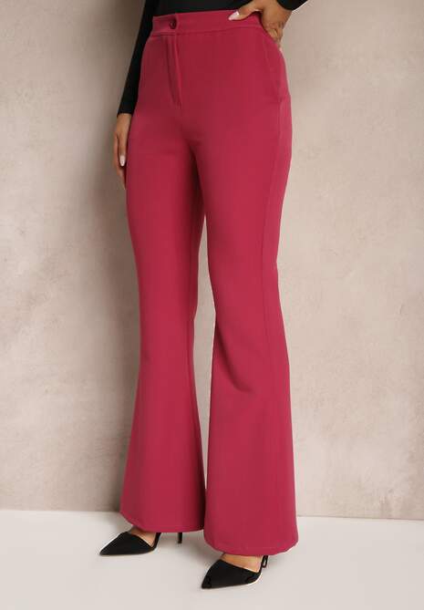 Ciemnoróżowe Spodnie Dzwony High Waist Enyselle