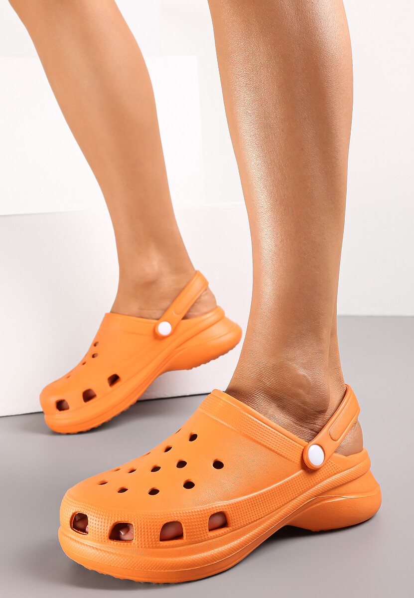 Pomarańczowe Klapki z Paskiem i Wycięciami Bacali