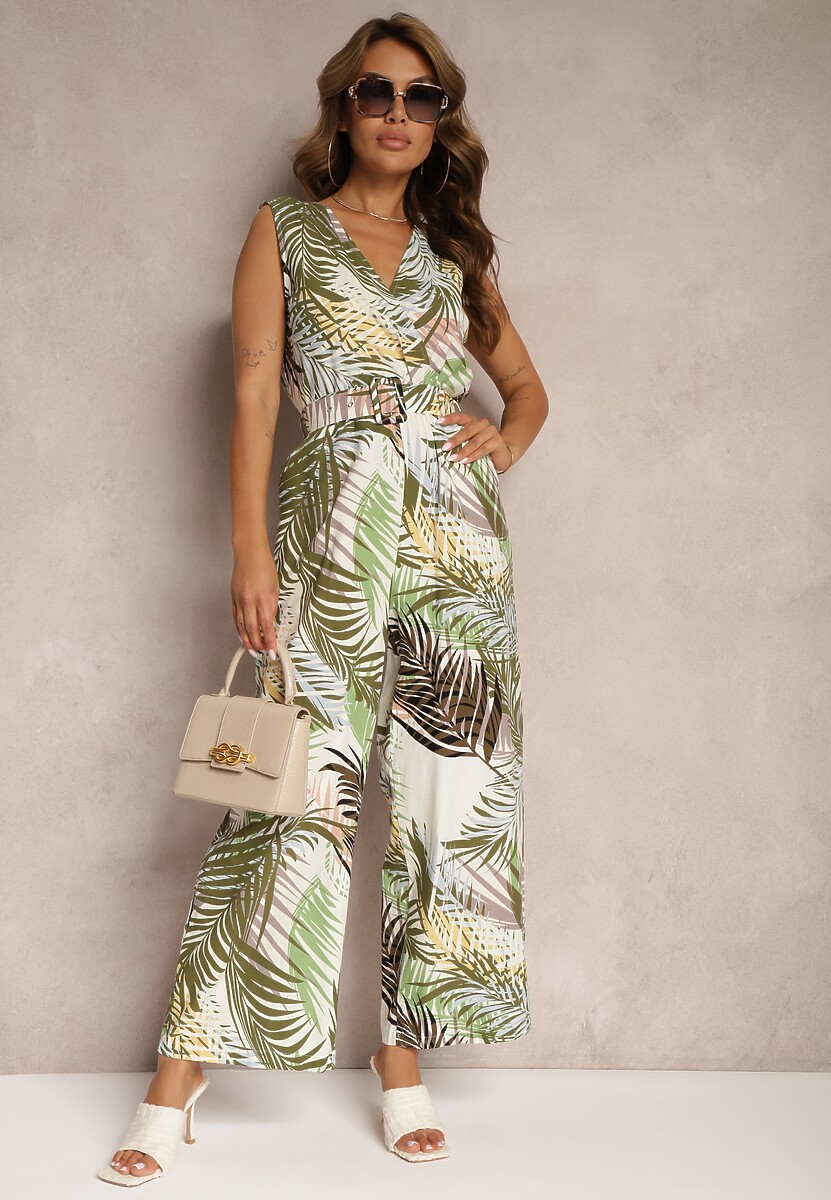 Zielony Kombinezon z Bawełny z Szerokimi Ramiączkami i Długimi Nogawkami Vmeviana