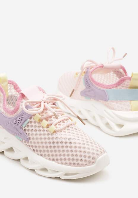 Różowe Sneakersy z Siateczki na Piankowej Podeszwie z Wycięciami Sanilova