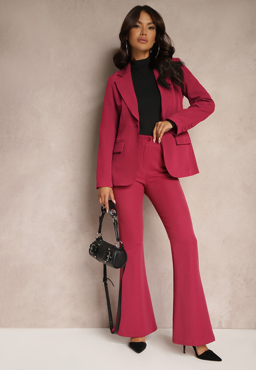 Ciemnoróżowe Spodnie Dzwony High Waist Enyselle