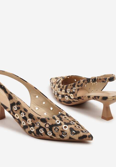 Panterkowe Sandały Slingback na Kaczuszce z Ozdobnymi Nitami Falovina