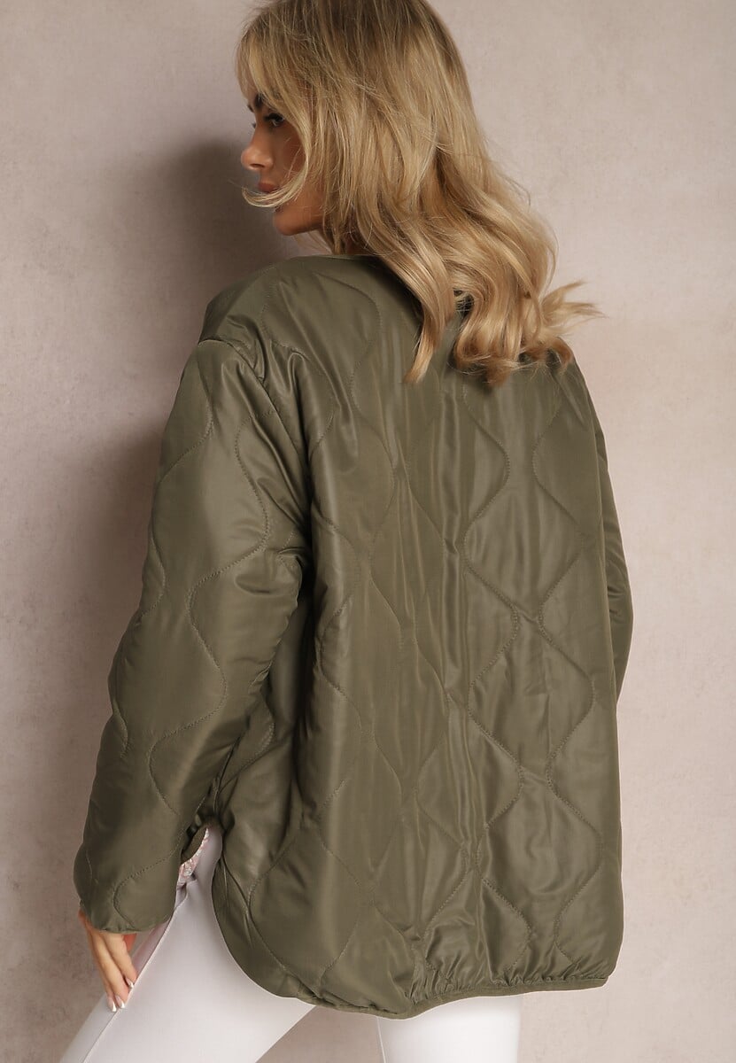 Zielona Pikowana Dwustronna Kurtka z Kieszeniami Dansi