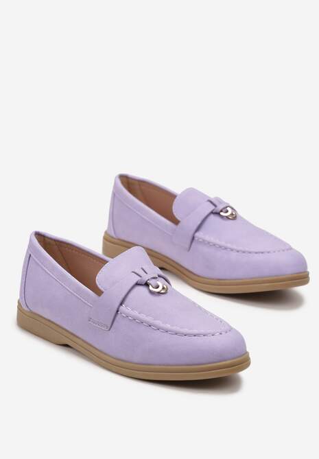 Fioletowe Mokasyny z Imitacji Zamszu z Minimalistyczną Zawieszką Rehoda