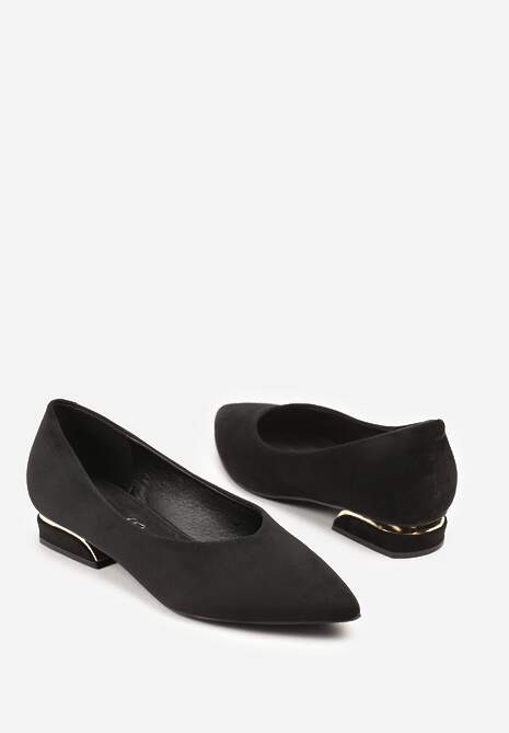Czarne Czółenka Balerinki Vices z Noskiem w Szpic i Skórzaną Wkładką Falennea