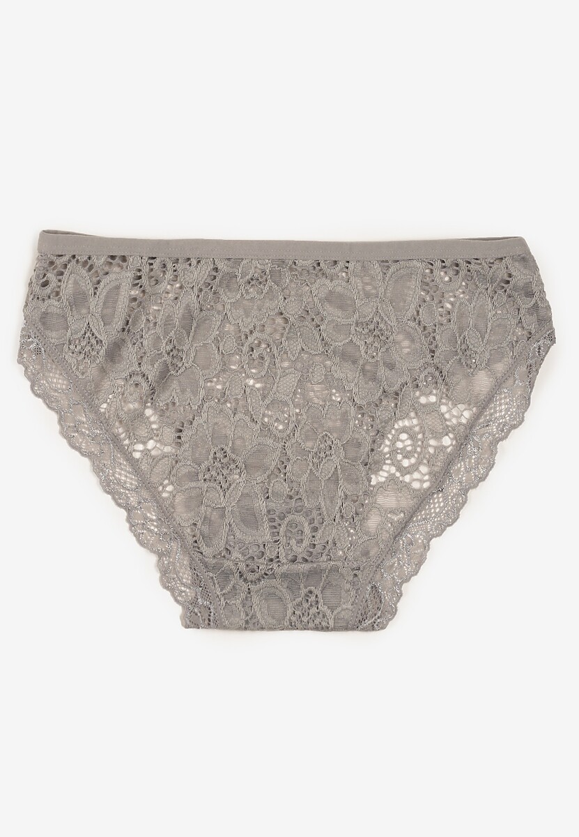 Szare Bawełniane Majtki Figi Ozdobione Koronką Vleova