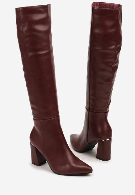 Bordowe Kozaki Vices na Stożku ze Szpiczastym Noskiem Asarrise