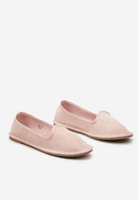 Różowe Materiałowe Balerinki na Płaskim Obcasie z Okrągłym Noskiem Apreseha