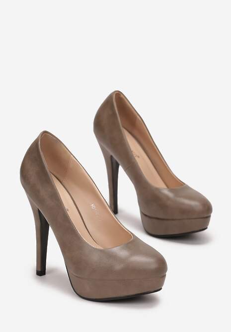 Ciemnobeżowe Szpilki Wysokie z Platformą Cera