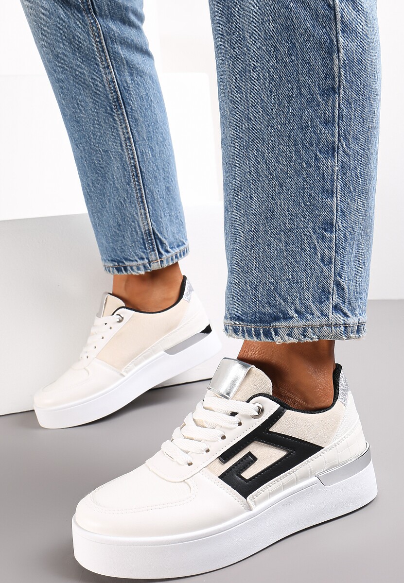 Różowe Sznurowane Sneakersy na Grubej Podeszwie z Metaliczną Wstawką Faeline