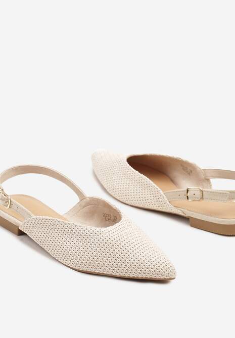 Jasnobeżowe Sandały na Płaskiej Podeszwie Typu Slingback z Ażurową Cholewką Florabia