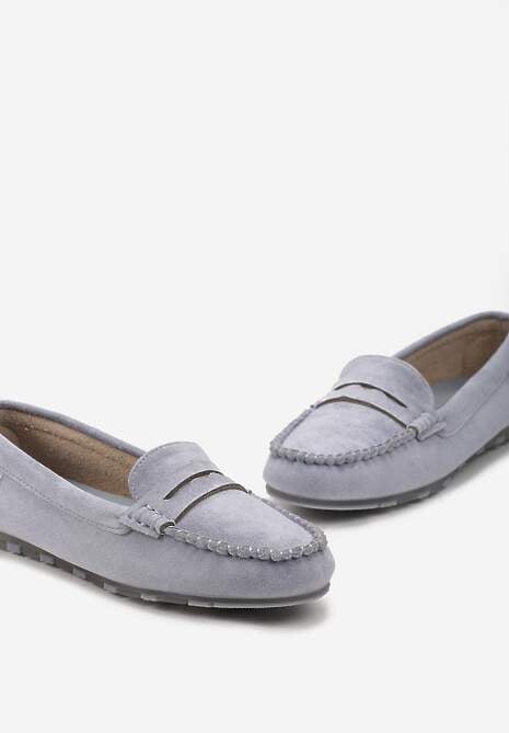 Jasnoniebieskie Płaskie Mokasyny o Klasycznym Fasonie z Przeszyciem Wenniva
