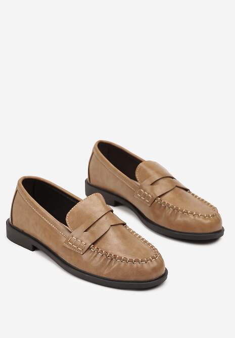 Ciemnobeżowe Mokasyny Vices z Marszczeniem i Wkładką ze Skóry Naturalnej Mestia