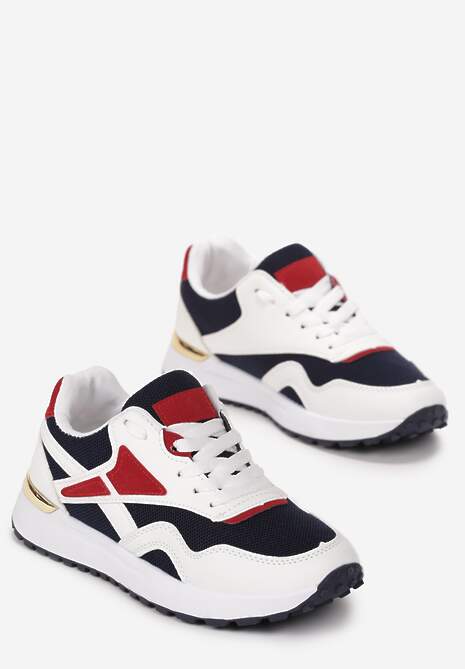 Biało-Granatowe Sznurowane Sneakersy na Płaskiej Podeszwie Salisa