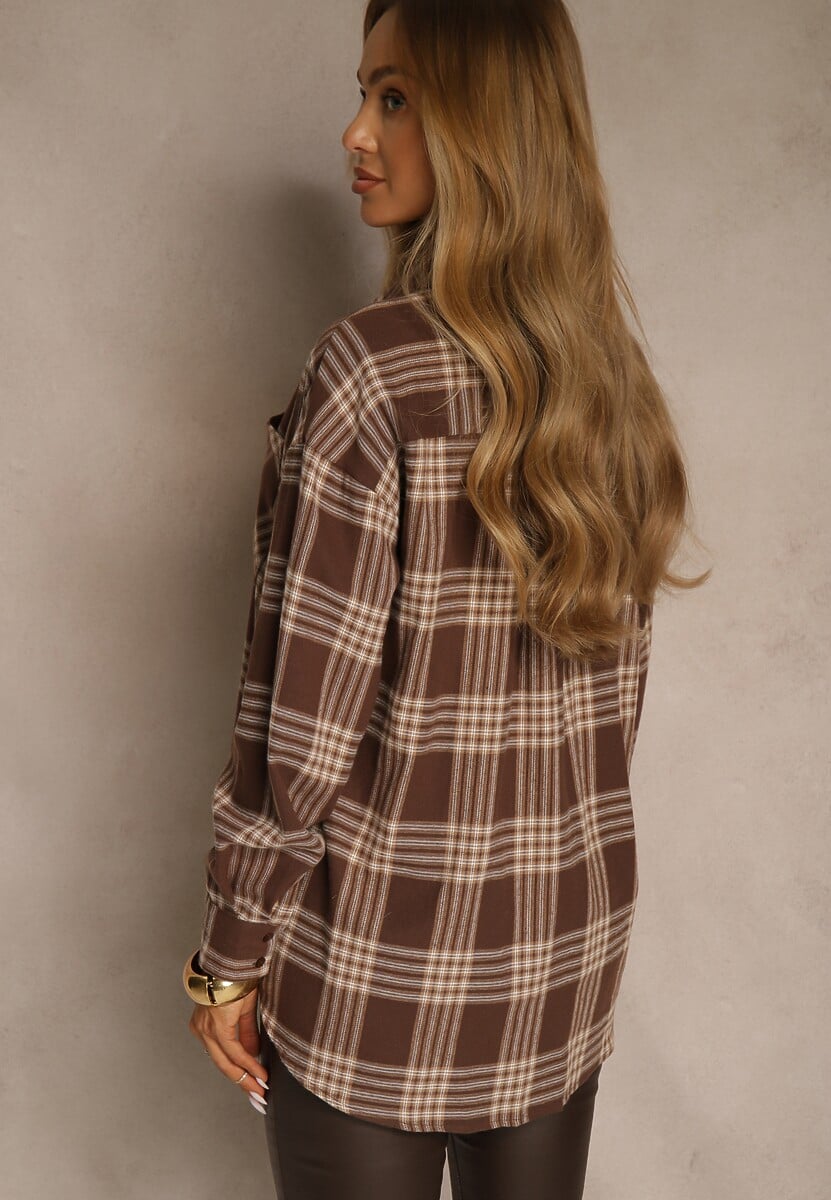 Brązowa Koszula z Bawełny Ozdobiona Kratą Monitela