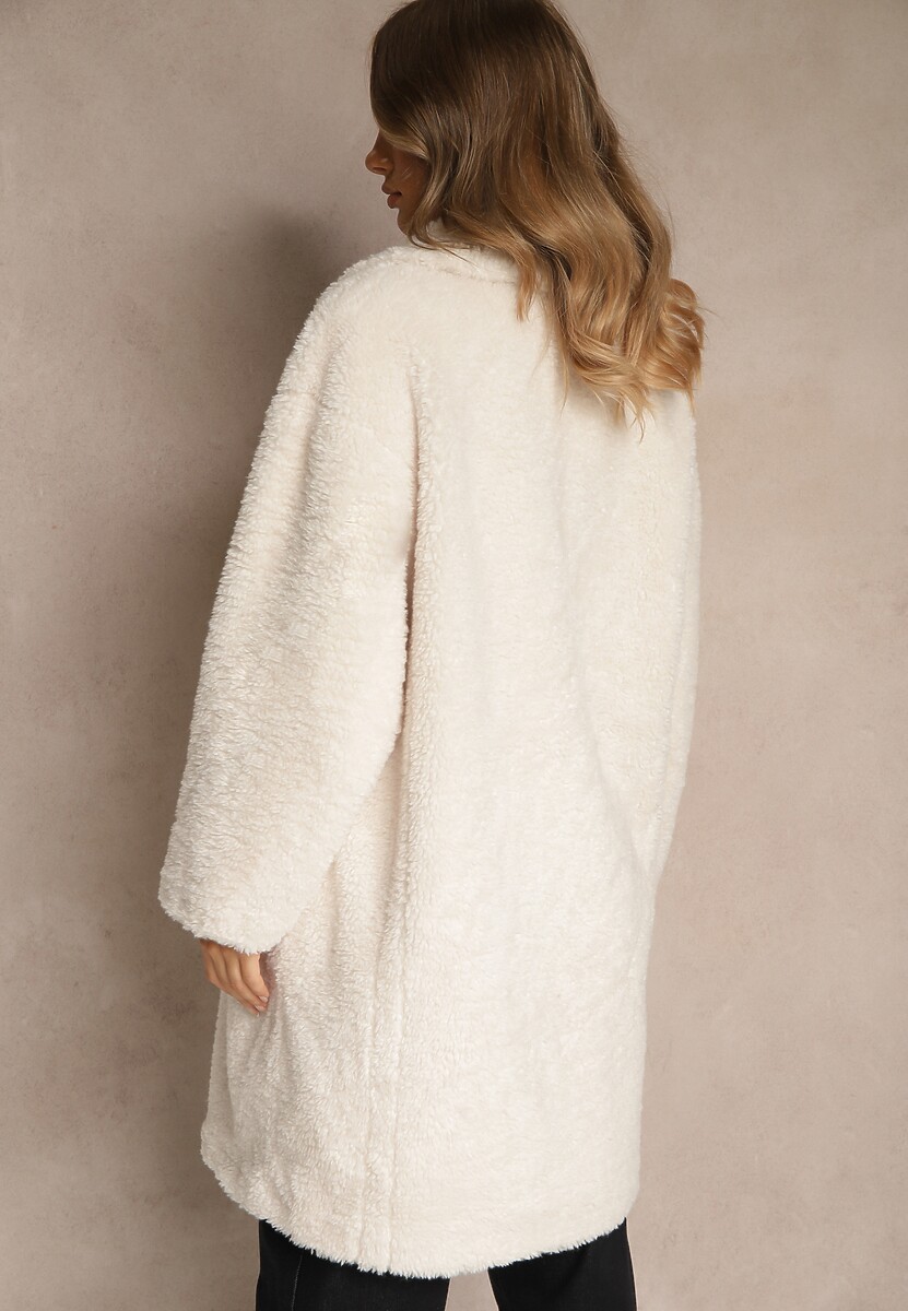 Biały Płaszcz Teddy o Dwurzędowym Kroju Oversize Azzena