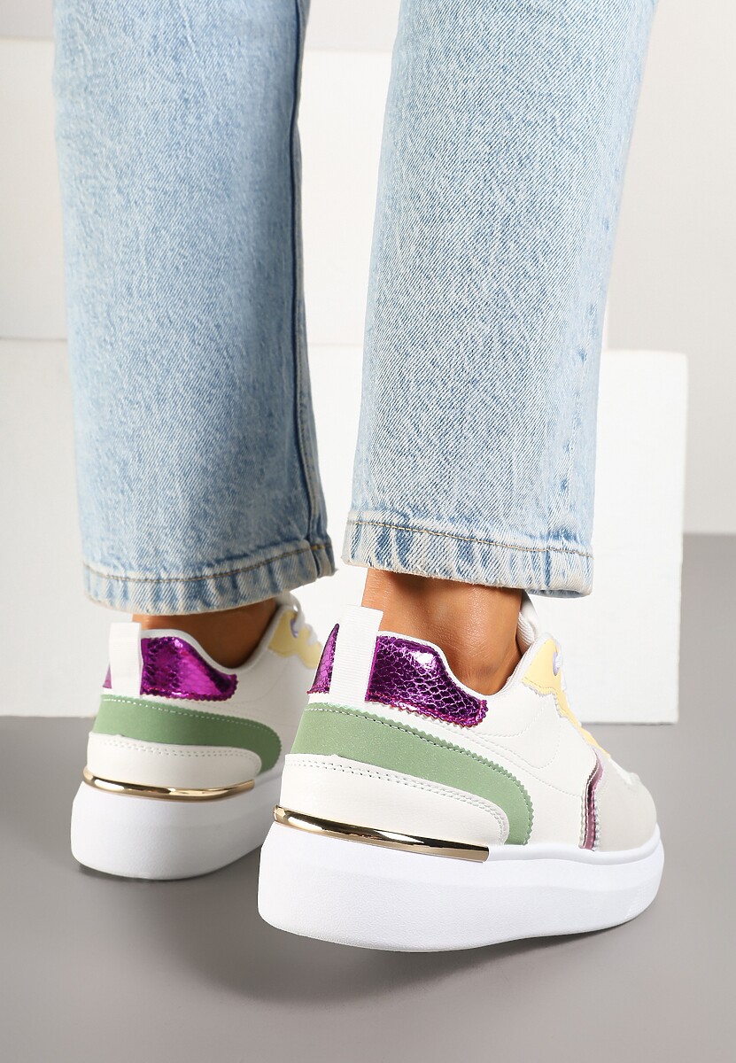 Biało-Zielone Sneakersy z Metalicznymi Aplikacjami Terlexia