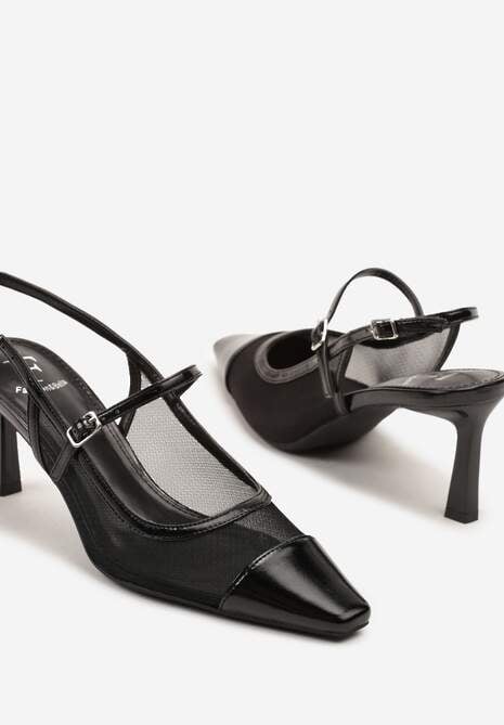 Czarne Sandały na Szpilce Slingback z Transparentną Cholewką Eviralli