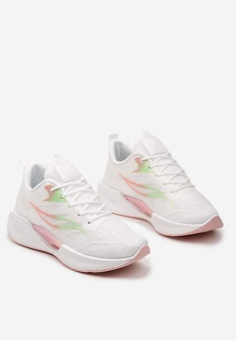 Biało-Różowe Buty Sportowe na Płaskiej Podeszwie ze Sznurowaniem Assah