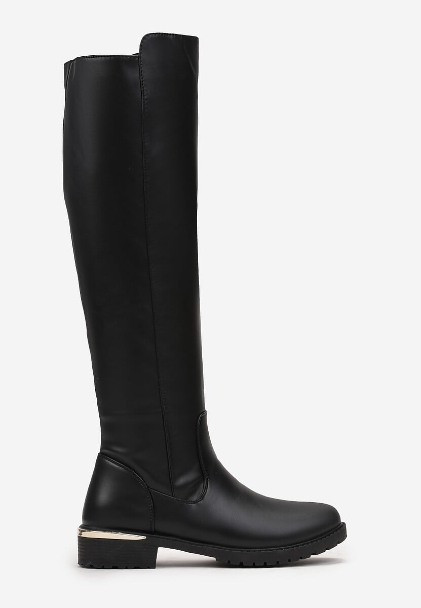 Czarne Kozaki Muszkieterki na Ozdobnym Kwadratowym Obcasie Lewan