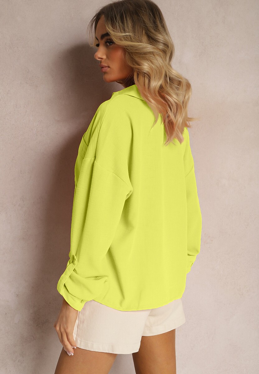 Jasnozielona Koszula Zapinana na Guziki z Długim Rękawem Heracia