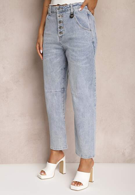 Jasnoniebieskie Jeansy z Bawełny Boyfriend Ozdobnie Przetarte Ivettesa