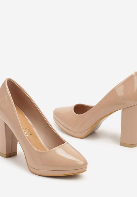 Ciemnobeżowe Czółenka Vices na Obcasie z Wkładką ze Skóry Naturalnej Ravandira