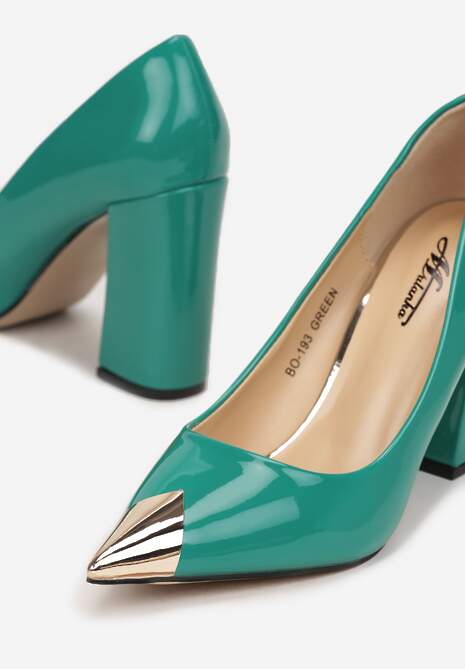 Zielone Czółenka na Słupku ze Szpiczastym Noskiem Dangi